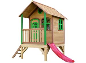 Spielhaus Tom mit roter Rutsche Stelzenhaus in Braun & Grün aus fsc Holz für Kinder Spielturm für den Garten - Braun - AXI