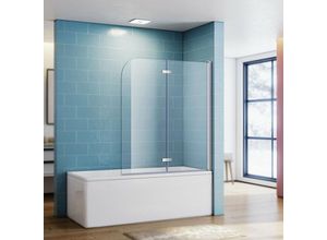 Badewannenaufsatz Glas Dusche Duschkabine Duschwand Badewannen Faltwand Duschabtrennung 140(H)x120(B)cm,180°schwenkbar,Hebe-/Senkfunktion,6mm nano