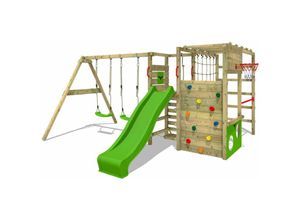 Klettergerüst Spielturm ActionArena mit Schaukel & Rutsche, Gartenspielgerät mit Leiter & Spiel-Zubehör - apfelgrün - Fatmoose