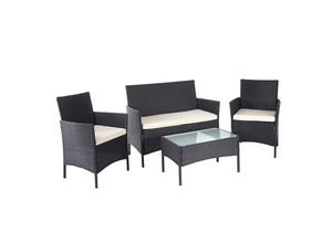 Poly-Rattan Garten-Garnitur MCW-D82, Sitzgruppe Lounge-Set ~ schwarz mit Kissen creme