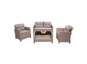 XXL Poly-Rattan Garnitur MCW-F10, Balkon-/Garten-/Lounge-Set Sitzgruppe, Sofa Sessel mit Kissen Spun Poly ~ grau-braun