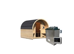 Karibu Fasshaus "lfe" SET naturbelassen mit Ofen 9 kW ext. Strg., Kabel, Dachfolie