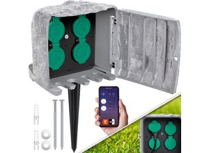 KESSER® Gartensteckdose Steinoptik mit 4 Steckplätzen - mit WiFi Funktion Steuerung per App - Inkl.Erdspieß, Mehrfachsteckdosen aussen mit 3m Verlängerungskabel Außensteckdose IP44 Dämmerungssensor