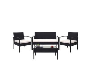 Poly-Rattan Garnitur MCW-F56, Balkon-/Garten-/Lounge-Set Sitzgruppe ~ schwarz, Kissen creme