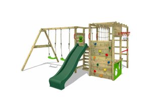 Klettergerüst Spielturm ActionArena mit Schaukel & Rutsche, Gartenspielgerät mit Leiter & Spiel-Zubehör - grün - Fatmoose