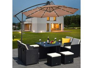 300cm led Ampelschirm Sonnenschirm, Gartenschirm mit Solarlichtern, Terrassenschirm neigbar, Strandschirm für Garten, Terrasse, Pool oder Veranda