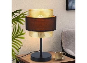 Tischlampe Retro Nachttischlampe Schwarz-Vintage Tischleuchte E27 für Wohnzimmer Schlafzimmer Gold Design Nachttischleuchte aus Metall Stoffschirm in