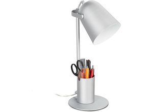 Schreibtischlampe mit Stifthalter, Bürolampe Schreibtisch, E27, moderne Tischlampe, 40 x 15 x 20 cm, silber - Relaxdays