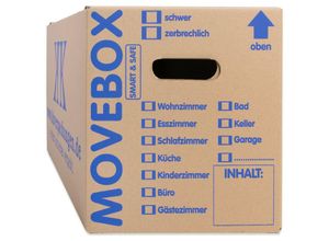 20 Umzugskartons Movebox Smart & Safe 2-wellig 25 kg belastbar Beschriftungsfeld Griffverstärkung - Braun