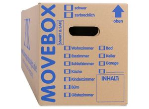 Kk Verpackungen - 50 Umzugskartons Movebox Smart & Safe 2-wellig 25 kg belastbar Beschriftungsfeld Griffverstärkung - Braun