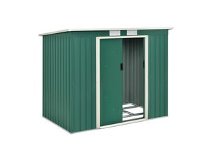 Juskys Metall Gerätehaus Geräteschuppen M mit Pultdach, Schiebetür & Fundament 4m³ grün