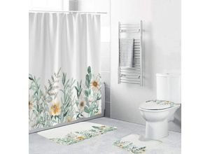 MJCM Duschrollo 4-teiliges Badezimmer-Duschvorhang-Set mit