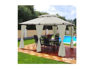 Swing&Harmonie Luxus LED - Pavillon 3x4m Minzo - inkl. Seitenwände mit LED Beleuchtung + Solarmodul Gartenpavillon optional mit Moskitonetz Partyzelt Gartenzelt - versch. Ausführungen