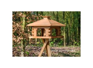 Dobar Rustikales XL-Vogelfutterhaus im Blockhaus-Stil mit dekorativem Holzdach, Vogelhaus mit integriertem Futtersilo