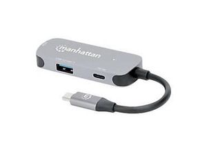 Manhattan USB-C Dock/Hub, Ports (x3): HDMI, USB-A and USB-C, With Power Delivery (100W) to USB-C Port (Note add USB-C wall charger and USB-C cable needed), All Ports can be used at the same time, Aluminium, Space Grey, Three Year Warranty, Retail...