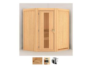 Karibu Sauna Tomke, BxTxH: 170 x 151 x 198 cm, 68 mm, (Set) 3,6-kW-Plug & Play Ofen mit externer Steuerung, beige