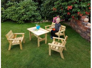 promadino Garten-Kindersitzgruppe Fehmarn, (4-tlg), aus Kiefernholz, 1 Bank, 1 Tisch, 2 Stühle, beige