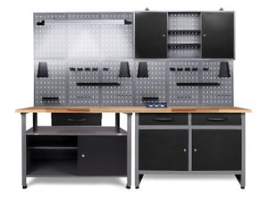 ONDIS24 Werkstatt-Set Werkstatteinrichtung 240cm Komplettset mit LED Bluetooth Lautsprechern