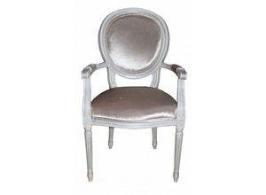 Casa Padrino Esszimmerstuhl Barock Esszimmer Stuhl mit Armlehne Beige / White / Silver