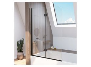 Boromal Badewannenaufsatz Duschwand für Badewanne Faltbar 120cm 2teilig / 3-tlg faltwand Schwarz