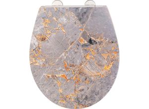 WENKO WC-Sitz Grey Marble, mit Relief, aus antibakteriellem Duroplast, grau|silberfarben