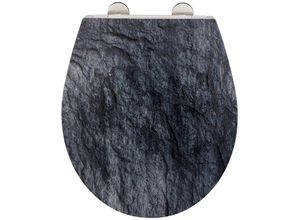WENKO WC-Sitz Slate Rock, mit Relief, aus antibakteriellem Duroplast, grau|silberfarben