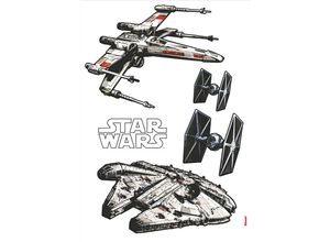 Komar Wandtattoo Star Wars Spaceships (5 St), 100x70 cm (Breite x Höhe), selbstklebendes Wandtattoo, grau|schwarz|weiß