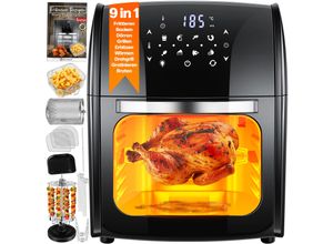 KESSER® XXL Airfryer 9in1 Heißluftfritteuse Fritteuse Drehgrill Mikrowellen Rezeptheft Grillspieß 1800 Watt fettfrei grillen 8 Programme inkl. Zubehör