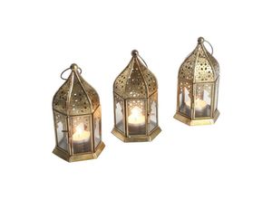 Casa Moro Teelichthalter Orientalische Glas-Windlichter Nael Transparent in Antik Gold Look (schöne Eid Mubarak Deko originelle Geschenk-Idee