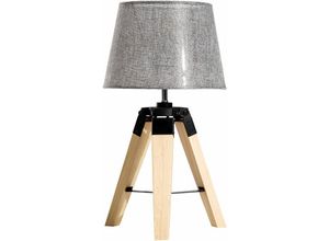 Tischleuchte Tischlampe Nachttischlampe E27 Leinenoptik, Kiefer+Polyester, 24x24x45cm (Grau) - Natur+Grau - Homcom