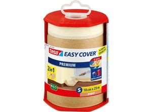 Tesa - Easy Cover Premium Abdeckfolie für Malerarbeiten - 2 in1 Malerfolie zum Abdecken und Kreppband zum Abkleben - Nachfüllbar, mit Abroller - 25 m