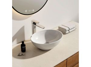 Aufsatzwaschbecken Ovales Waschbecken Waschplatz Handwaschbecken für Badezimmer 41.5 x 33.5 x 13 cm Waschtisch Weiß - Emke