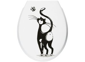 ADOB WC-Sitz Katze, Absenkautomatik, zur Reinigung abnehmbar, schwarz|weiß