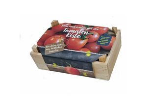 Trendy Holz Kiste Anzuchtset - Tomaten - Garten Starter Kit mit Pflanzenerde und Samen - Anzucht Schale Mini Pflanzen Gewächshaus inkl Saatgut, Erde