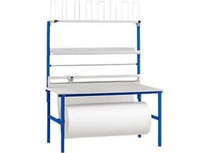 Rocholz Komplett-Packtisch I, inkl. Abrollvorrichtung und Schneidsystem, Arbeitsplatte B 1600 x T 800 mm, bis 100 kg