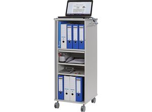 Produktbild Office- und Medien-Caddy, mit 4 Fächern, 1 ausziehbare Ablageplatte, lichtgrau