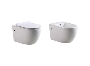 Paar bodenstehende Sanitär Hängende Installation rund set Toilette wc Bidet Keramik mod. Ideal