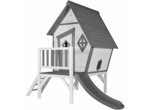 AXI - Spielhaus Cabin xl in Weiß mit Rutsche in Grau Stelzenhaus aus fsc Holz für Kinder Kleiner Spielturm für den Garten - Grau