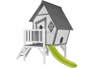 Spielhaus Cabin xl in Weiß mit hellgrüner Rutsche Stelzenhaus aus fsc Holz für Kinder Kleiner Spielturm für den Garten - Grau - AXI