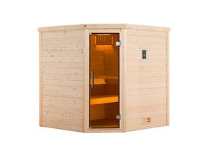 weka Premium Massivholz-Sauna TURKU Eck Gr. 2 Sparset 7,5 kW BioS inkl. digitaler Steuerung, Glastür