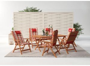 KONIFERA Garten-Essgruppe Salvador, (Set, 13-tlg., 6x Stuhl, 1x Tisch 160x90x74 cm, inkl. Auflagen, Stühle sind klappbar), zertifiziertes Eukalyptus, Rückenlehne ist 5-fach verstellbar, beige
