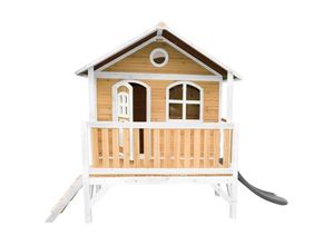 Spielhaus Stef mit grauer Rutsche Stelzenhaus in Braun & Weiß aus fsc Holz für Kinder Spielturm für den Garten - Braun - AXI