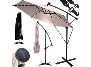 KESSER® Alu Ampelschirm LED Solar + Abdeckung mit Kurbelvorrichtung UV-Schutz Aluminium mit An-/Ausschalter Wasserabweisend - Sonnenschirm Schirm Gartenschirm