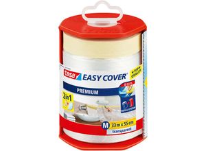 Tesa - Easy Cover Premium Abdeckfolie für Malerarbeiten - 2 in1 Malerfolie zum Abdecken und Kreppband zum Abkleben - Nachfüllbar, mit Abroller - 33 m