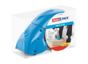 Pack Abroller Pack' n' Go - Ergonomischer, blauer Handabroller für Paketbänder - Inklusive 50 m x 48 mm Klebeband - blau - Tesa