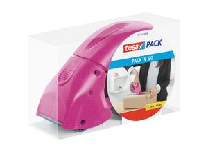 Pack Abroller Pack' n' Go - Ergonomischer, pinker Handabroller für Paketbänder - Inklusive 50 m x 48 mm Klebeband - pink - Tesa
