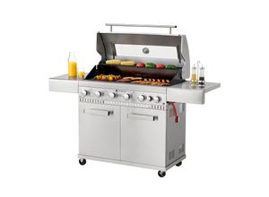 Juskys BBQ Gasgrill Minnesota - 6 Brenner & 1 Seitenbrenner - aus Edelstahl mit Gusseisen Rost