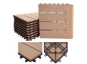WPC Bodenfliese Sarthe + Abschluss, Holzoptik Balkon/Terrasse, 11x je 30x30cm = 1qm Premium ~ teak linear waagrecht