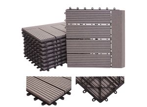 WPC Bodenfliese Sarthe + Abschluss, Holzoptik Balkon/Terrasse, 11x je 30x30cm = 1qm Premium ~ grau linear waagrecht