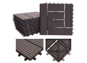 WPC Bodenfliese Sarthe + Abschluss, Holzoptik Balkon/Terrasse, 11x je 30x30cm = 1qm Premium ~ anthrazit versetzt
